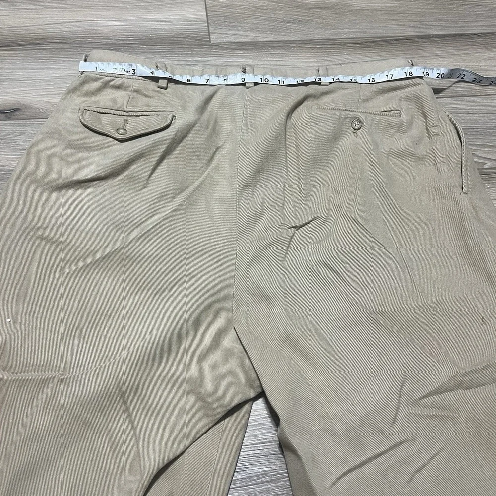 VTG Polo Ralph Lauren Pants 38x32 Khaki Pleated Relaxed Made‎ in USA Twill